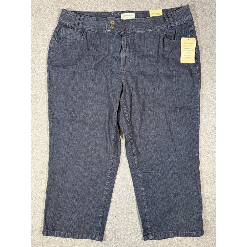 St Johns Bay Woman Stretch Dark Wash Denim Capri Jeans Size 20W New With Tags